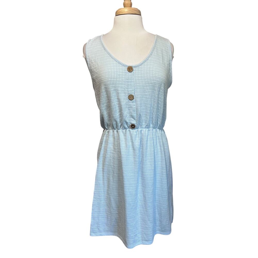 Kreative Content Women M Country Casual Sleeveless Dress Baby Blue Check